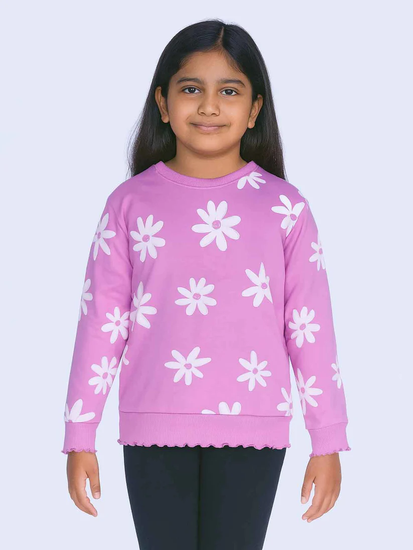 Girls Pink Floral Daisy Print Sweatshirt