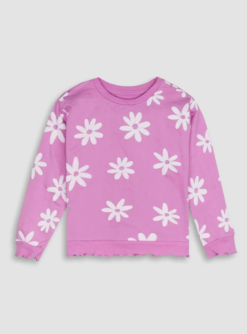 Girls Pink Floral Daisy Print Sweatshirt