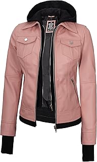 Women's Pink Hooded Faux Leather Jacket