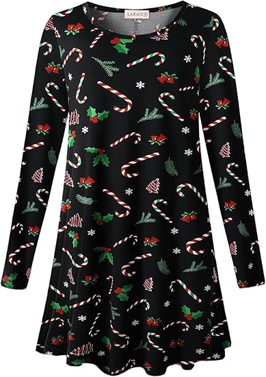 Christmas Print Long Sleeve Dress