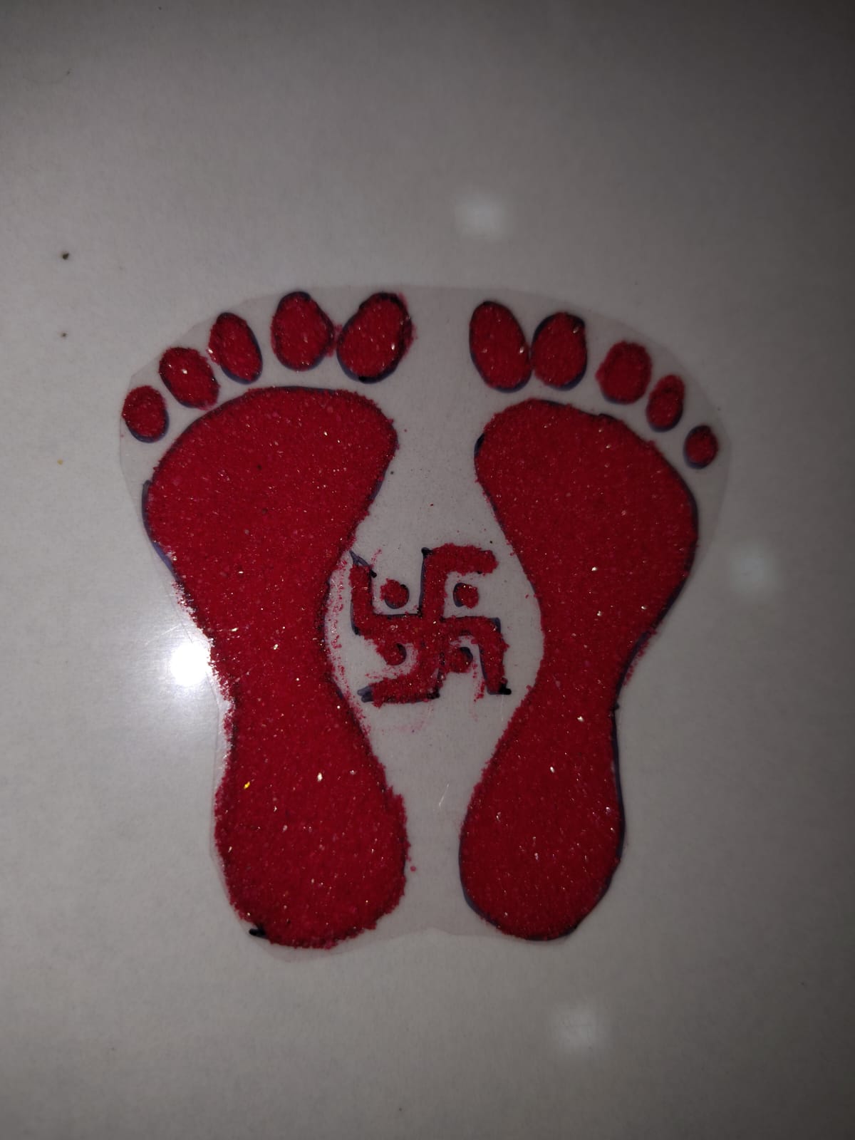 Red Glitter Lakshmi Footprints Readymade Rangoli