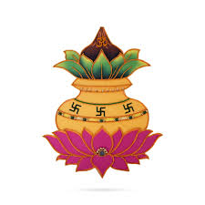 Kalash with Swastik and Lotus Design Ready made Rangoli