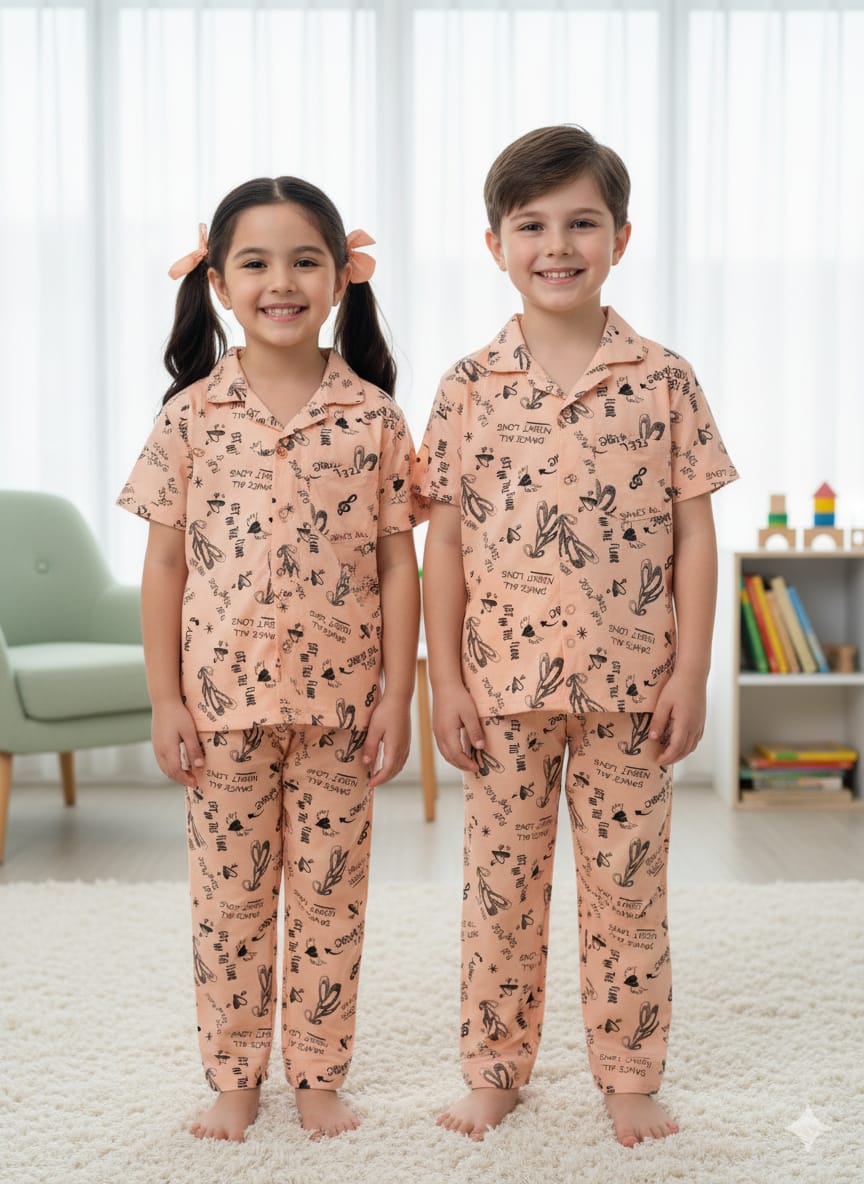 Unisex Typographic Print Shirt & Pants Night Suit