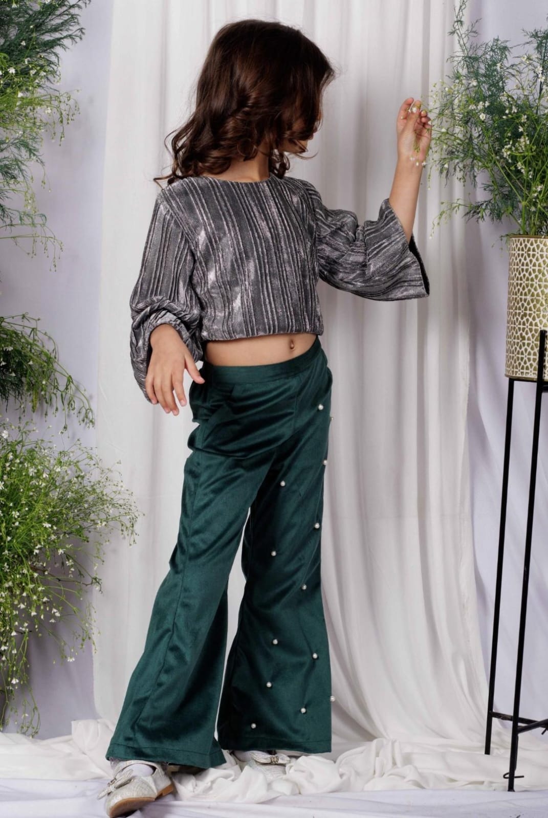 Green Satin Wide-Leg Pants