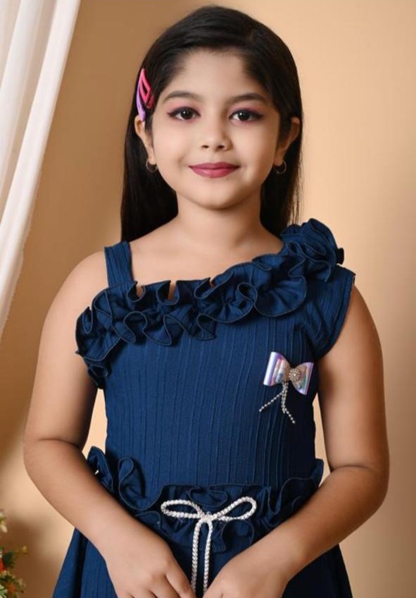Girls' Navy Blue Ruffle Dress