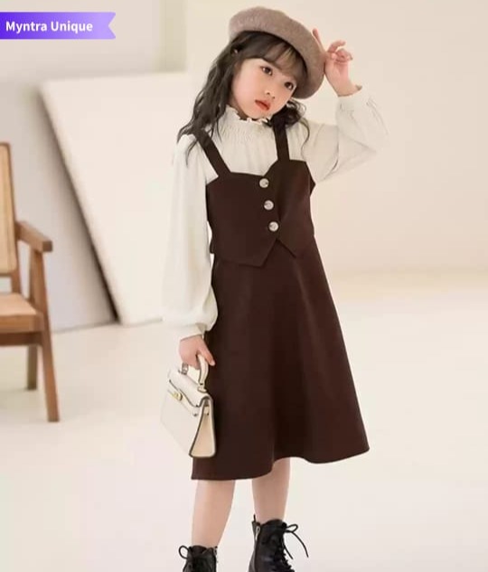 Girls' Brown Suspender Dress Set