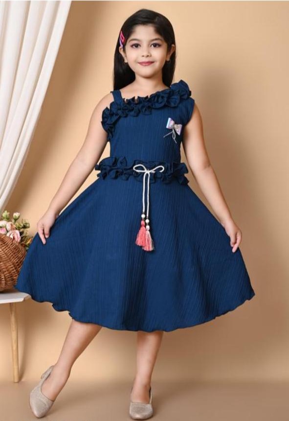 Girls' Navy Blue Ruffle Dress