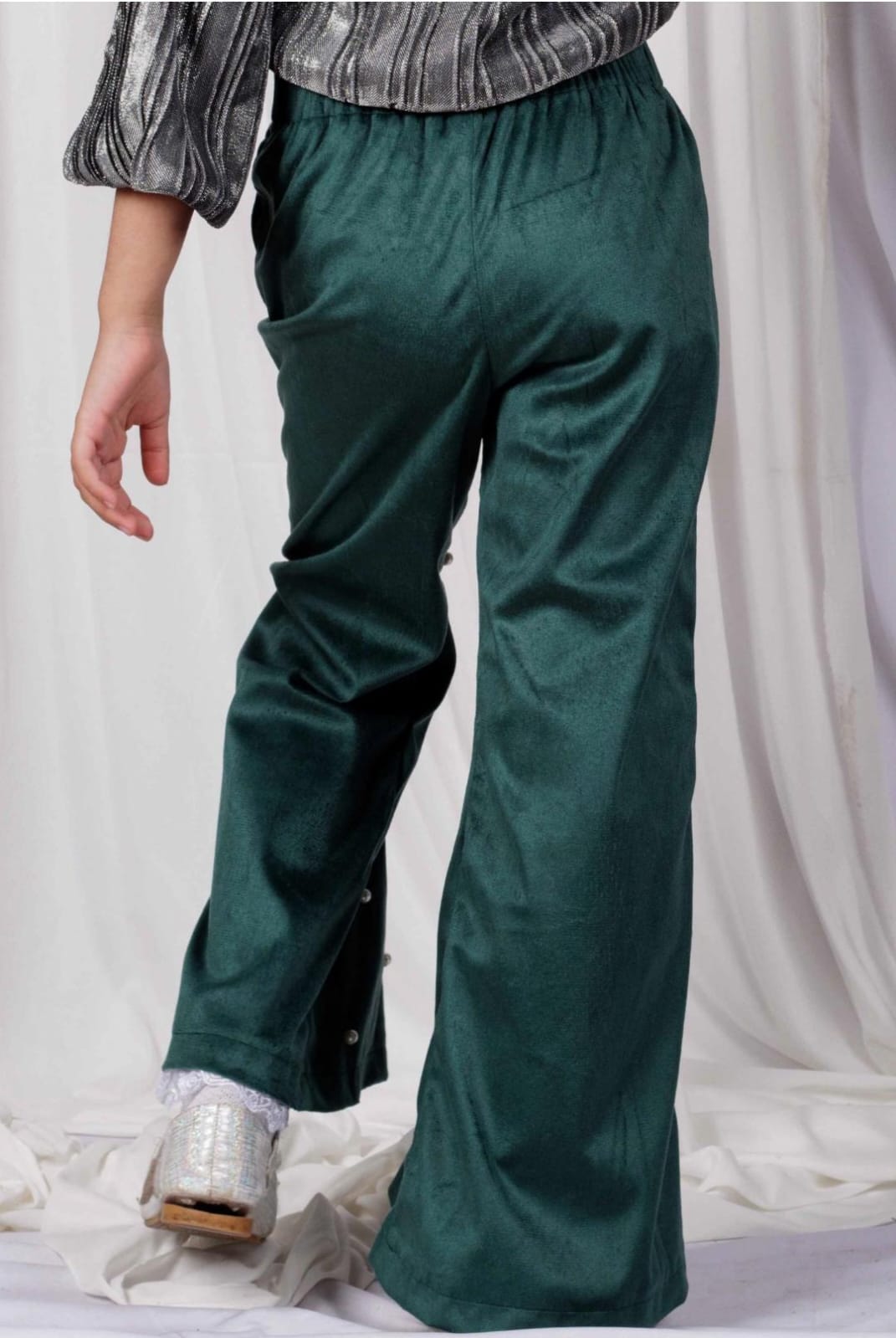 Green Satin Wide-Leg Pants
