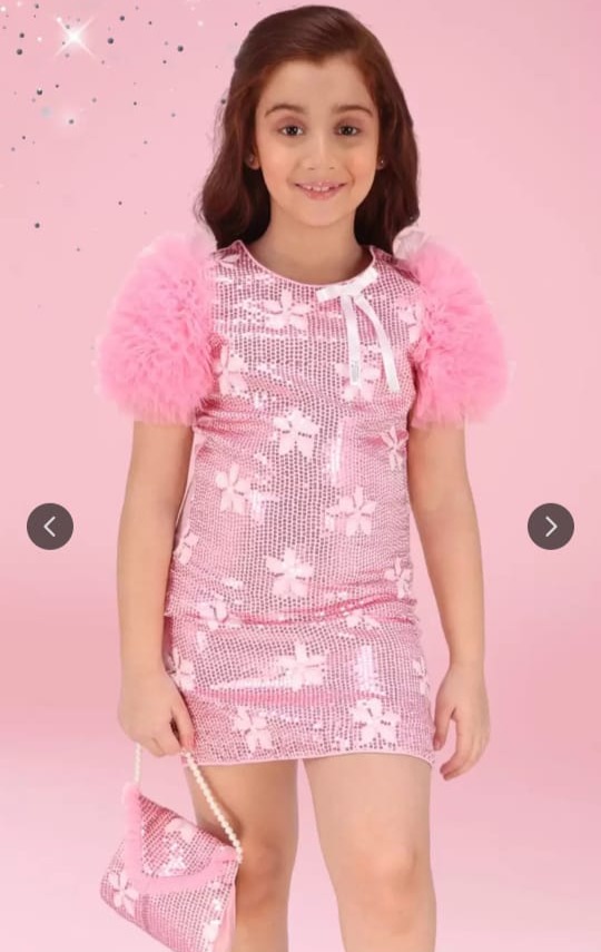 Sequin Pink Floral Dress for Girls