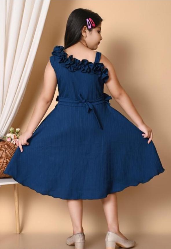 Girls' Navy Blue Ruffle Dress