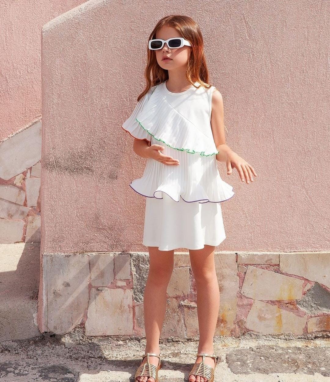Girls' White Layered Summer Dress