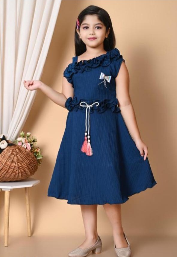 Girls' Navy Blue Ruffle Dress