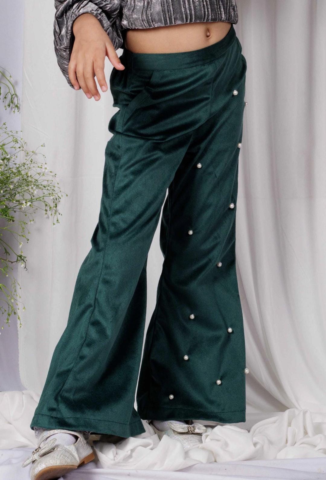 Green Satin Wide-Leg Pants