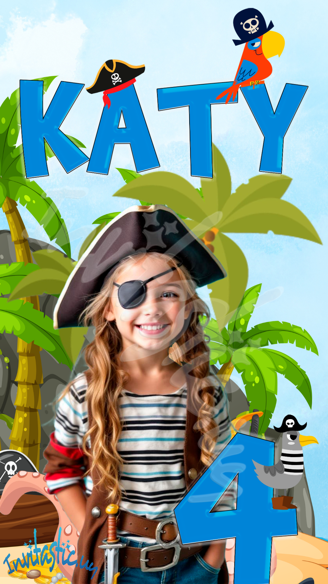 Piratas invitación para niñas (PI001)