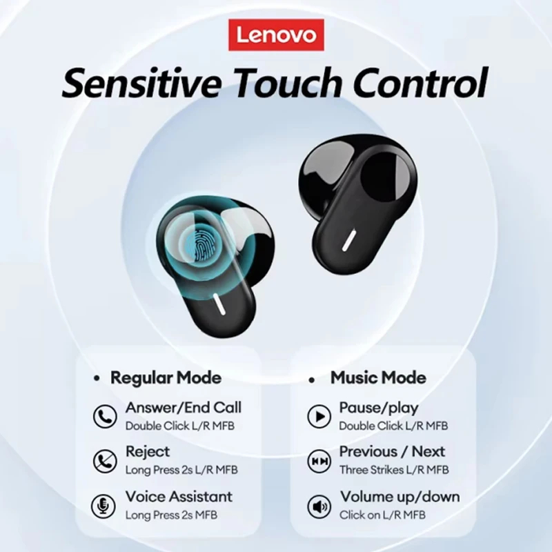 Original Lenovo LP19 Bluetooth 5.3 Kopfhörer TWS Touch Control Ohrhörer HiFi Surround Sound Kopfhörer Low Latency Game Headset