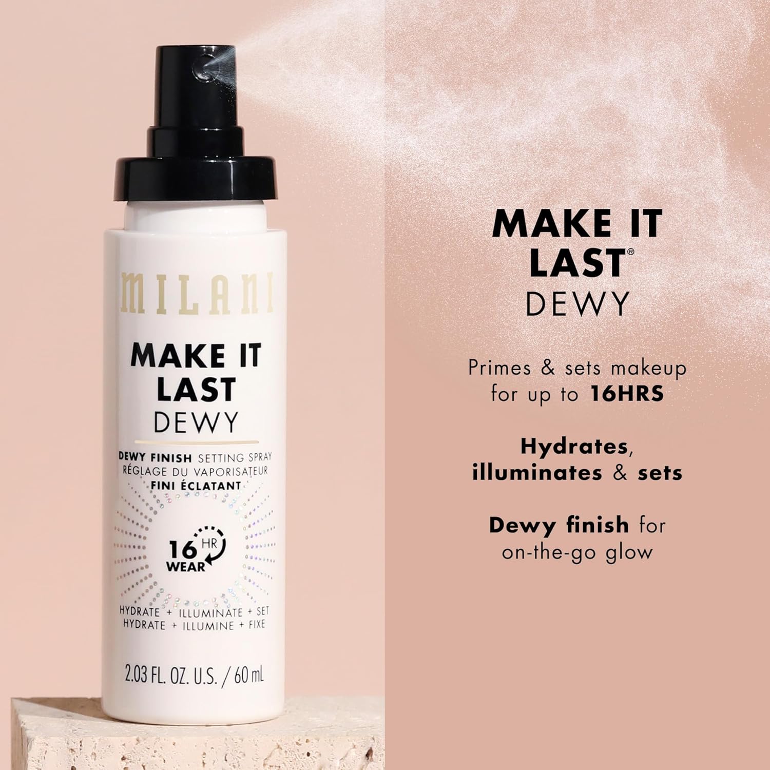 Milani Make It Dewy Setting Spray 3 in 1- Hydrate + Illuminate + Set (2.03 Fl. Oz.)