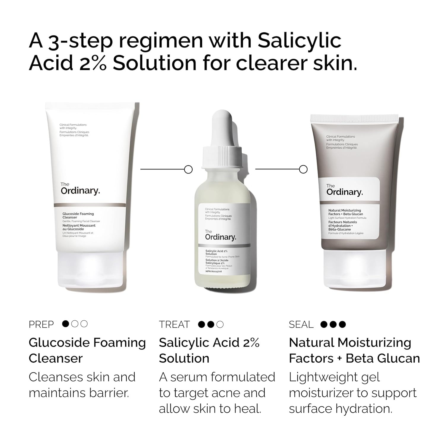 The Ordinary The Acne Set, 3-Step Skin Regimen with Glucoside Foaming Cleanser