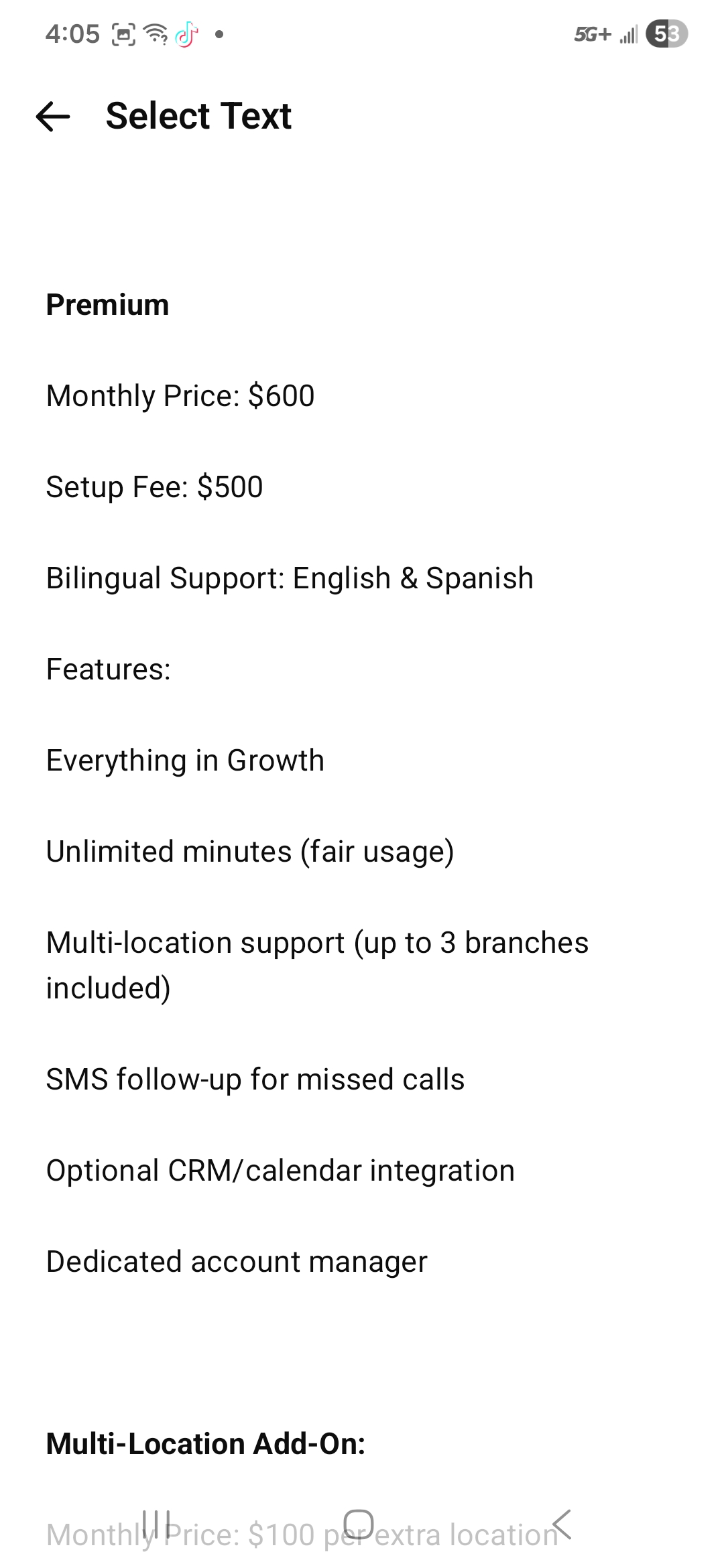 Premium Communication Service Plan