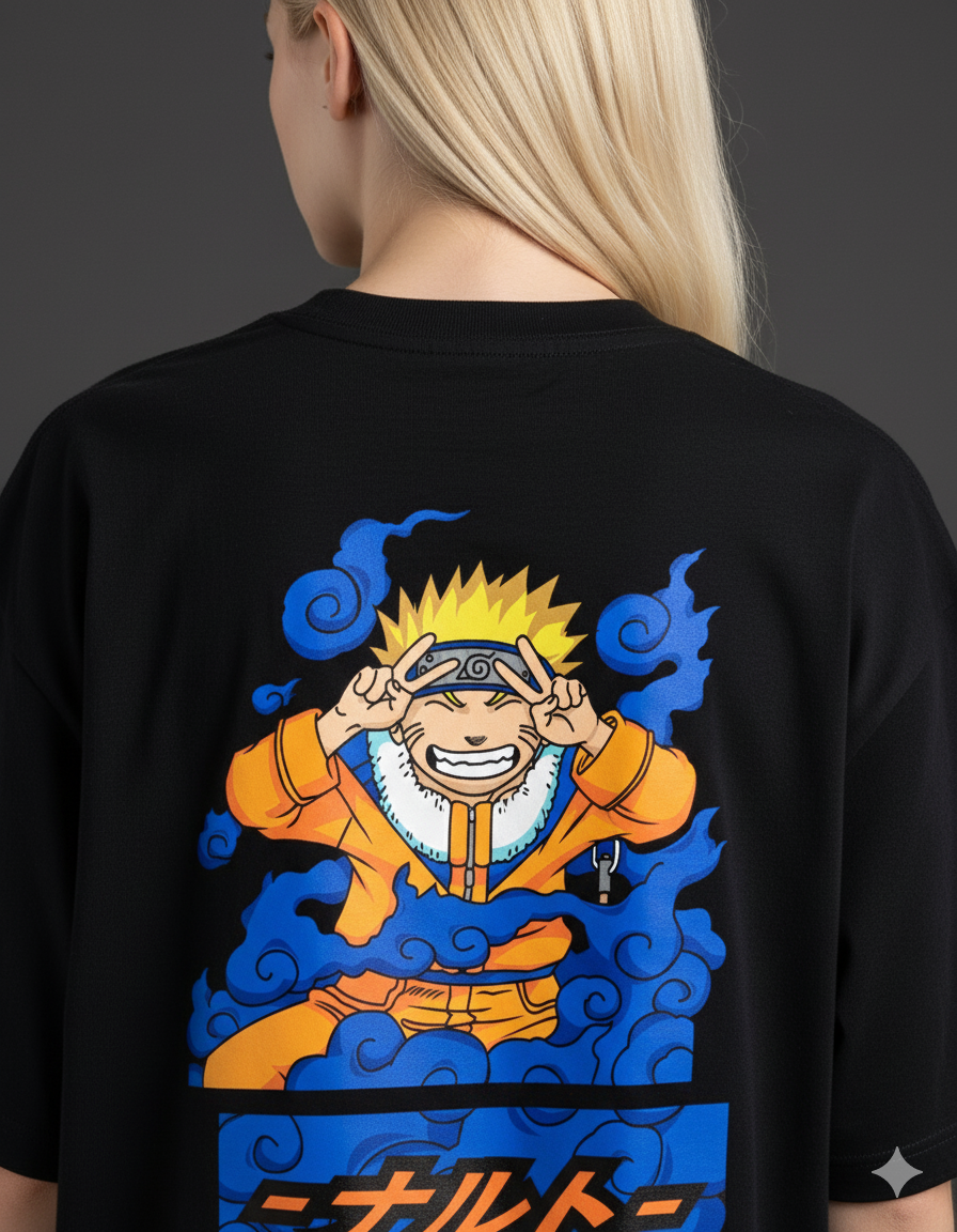 Camiseta Anime Naruto Uzumaki - Pose Clássica com Chakra Azul - Branca