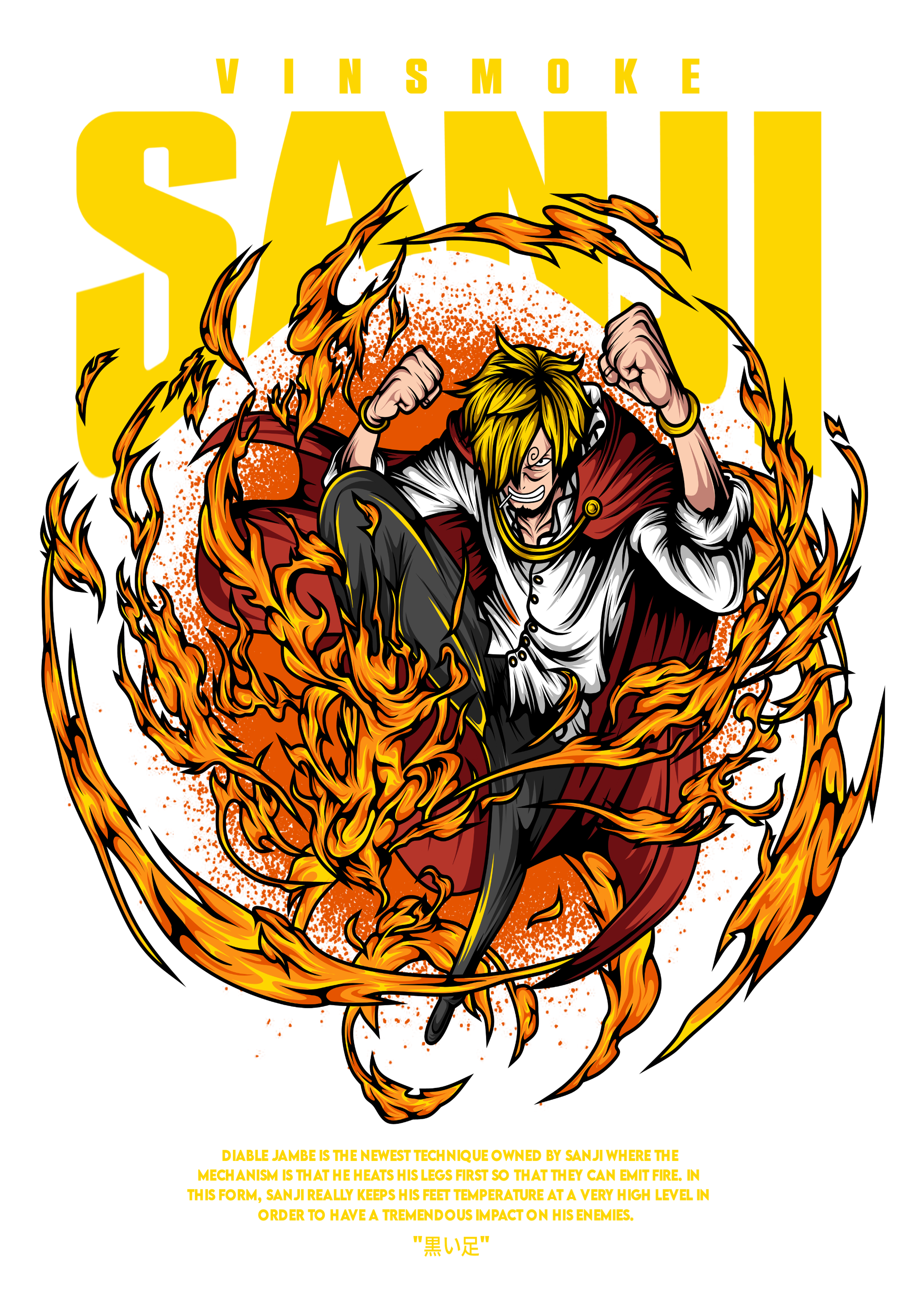 Camiseta Anime Vinsmoke Sanji - One Piece - Estampa Chamas Diable Jambe