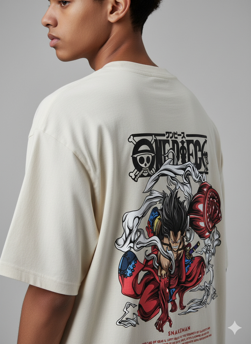 Camiseta Anime Monkey D. Luffy Snakeman - Gear 4 One Piece - Estampa Preto e Vermelho