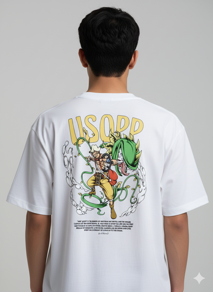 Camiseta Anime Usopp Sogeking - One Piece - Estampa Pop Green e Kabuto
