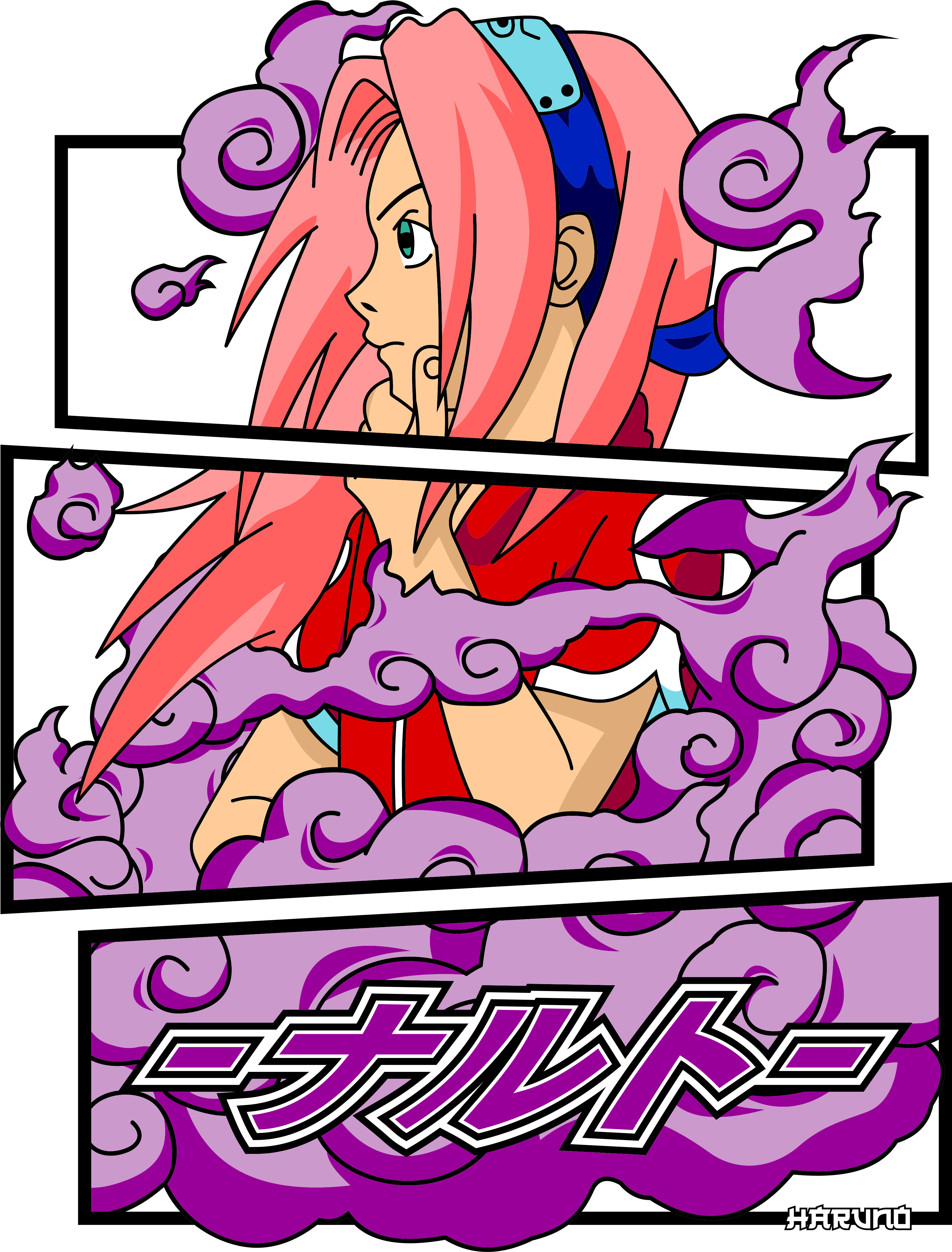 Camiseta Anime Sakura Haruno - Naruto Shippuden - Estampa Rosa e Roxo