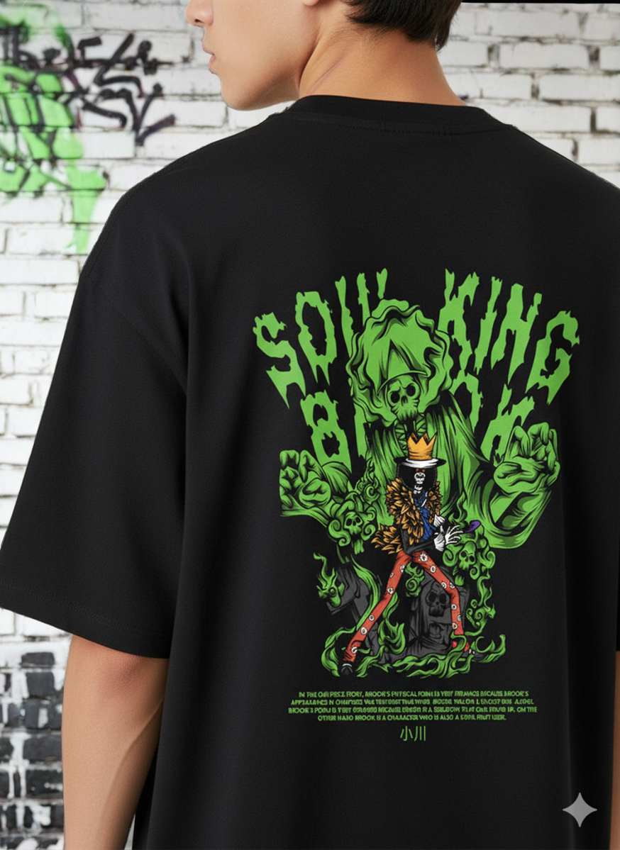Camiseta Anime Brook Soul King - One Piece - Estampa Caveira Verde Neon