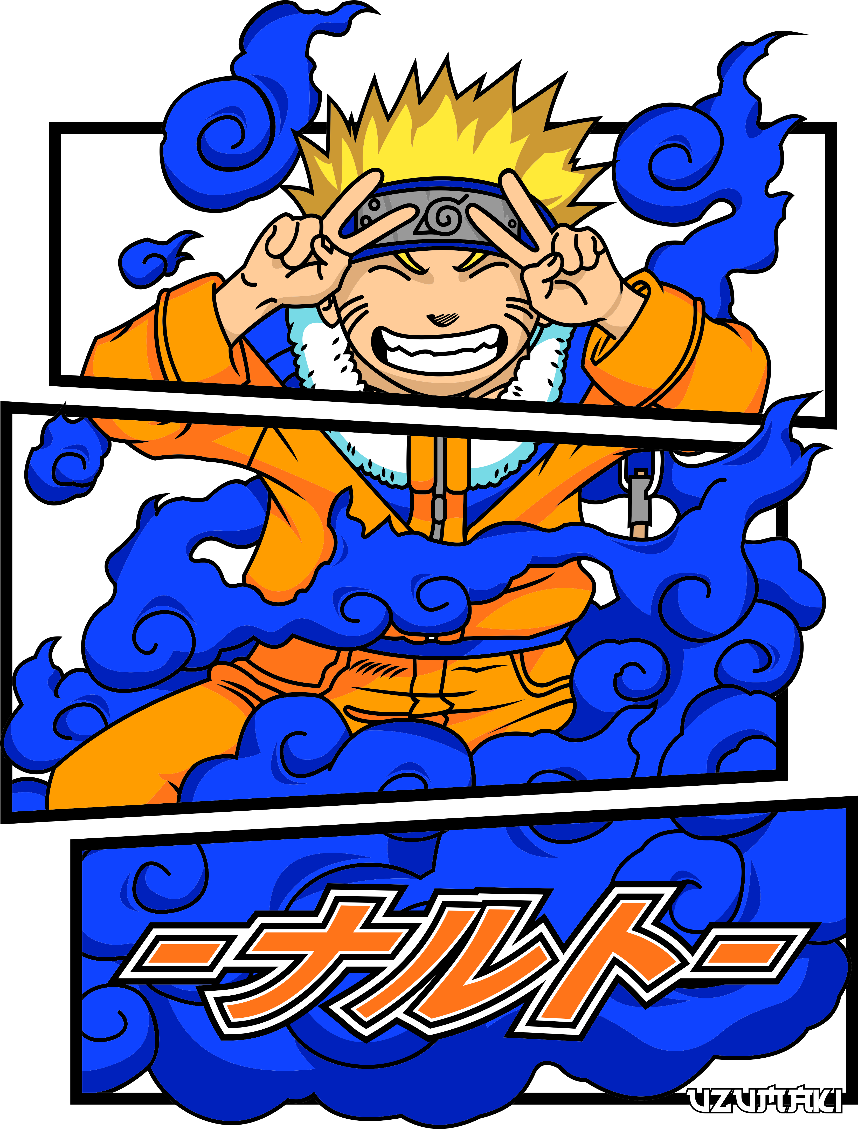 Camiseta Anime Naruto Uzumaki - Pose Clássica com Chakra Azul - Branca