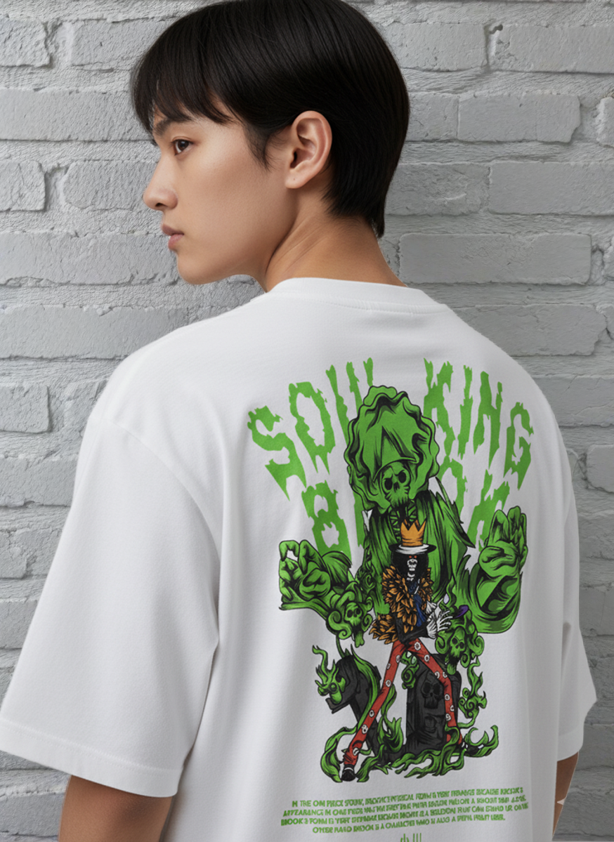 Camiseta Anime Brook Soul King - One Piece - Estampa Caveira Verde Neon