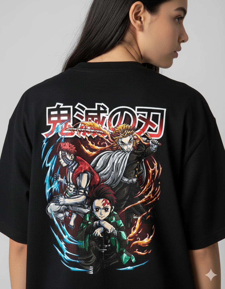 Camiseta "Confronto Lendário: Tanjiro, Akaza & Rengoku" - O Clássico Épico de Demon Slayer!