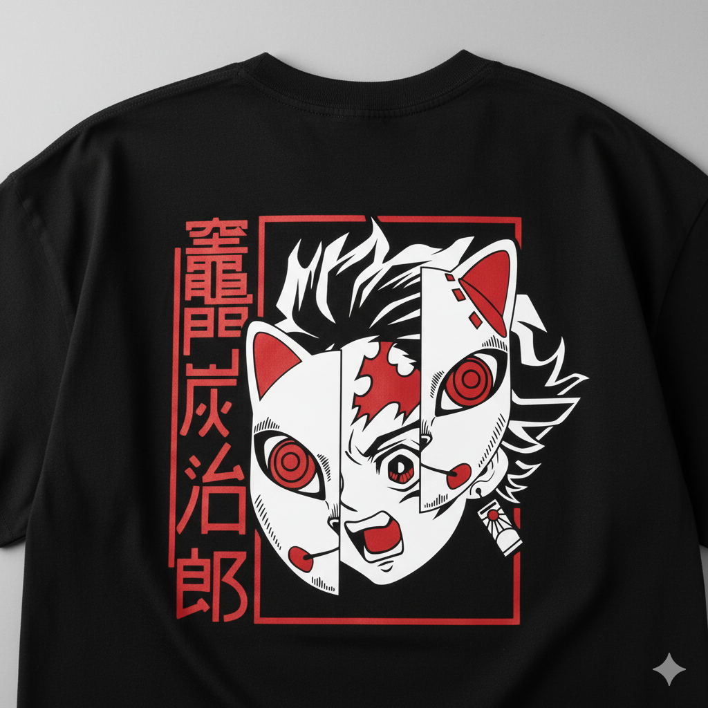 Camiseta "Tanjiro Kamado - A Máscara de Caçador" - O Protagonista Marcado de Demon Slayer!