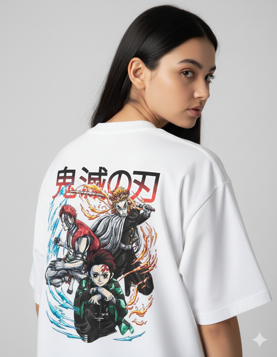 Camiseta "Confronto Lendário: Tanjiro, Akaza & Rengoku" - O Clássico Épico de Demon Slayer!