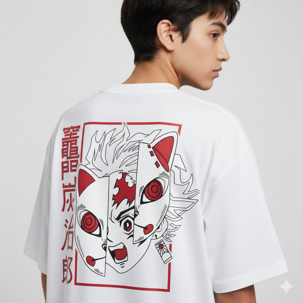 Camiseta "Tanjiro Kamado - A Máscara de Caçador" - O Protagonista Marcado de Demon Slayer!