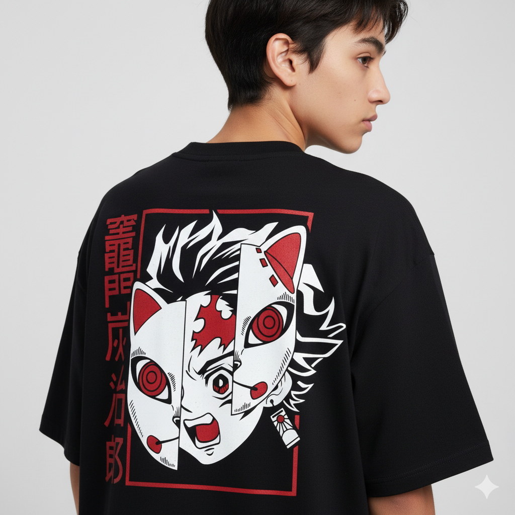 Camiseta "Tanjiro Kamado - A Máscara de Caçador" - O Protagonista Marcado de Demon Slayer!