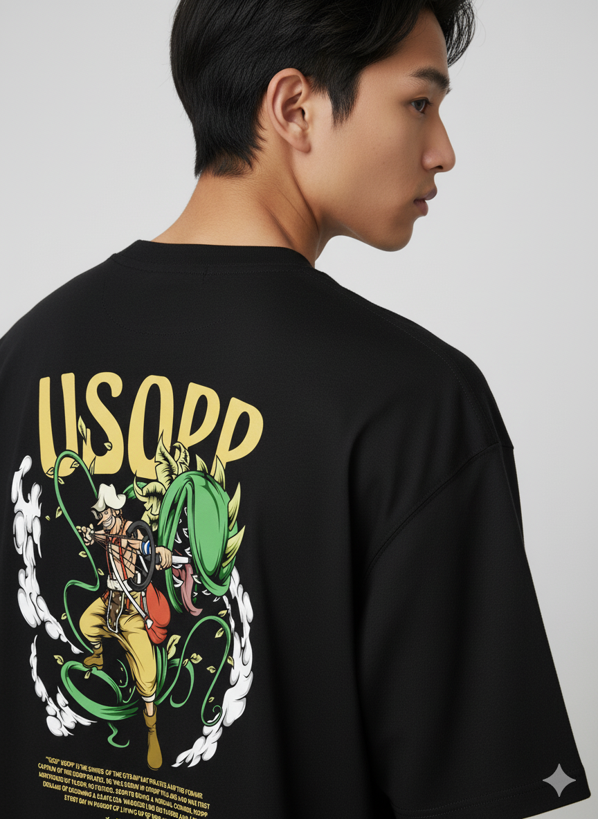 Camiseta Anime Usopp Sogeking - One Piece - Estampa Pop Green e Kabuto