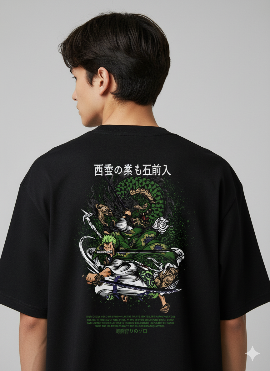 Camiseta Anime Roronoa Zoro - One Piece - Dragão Verde e Espadas Katana