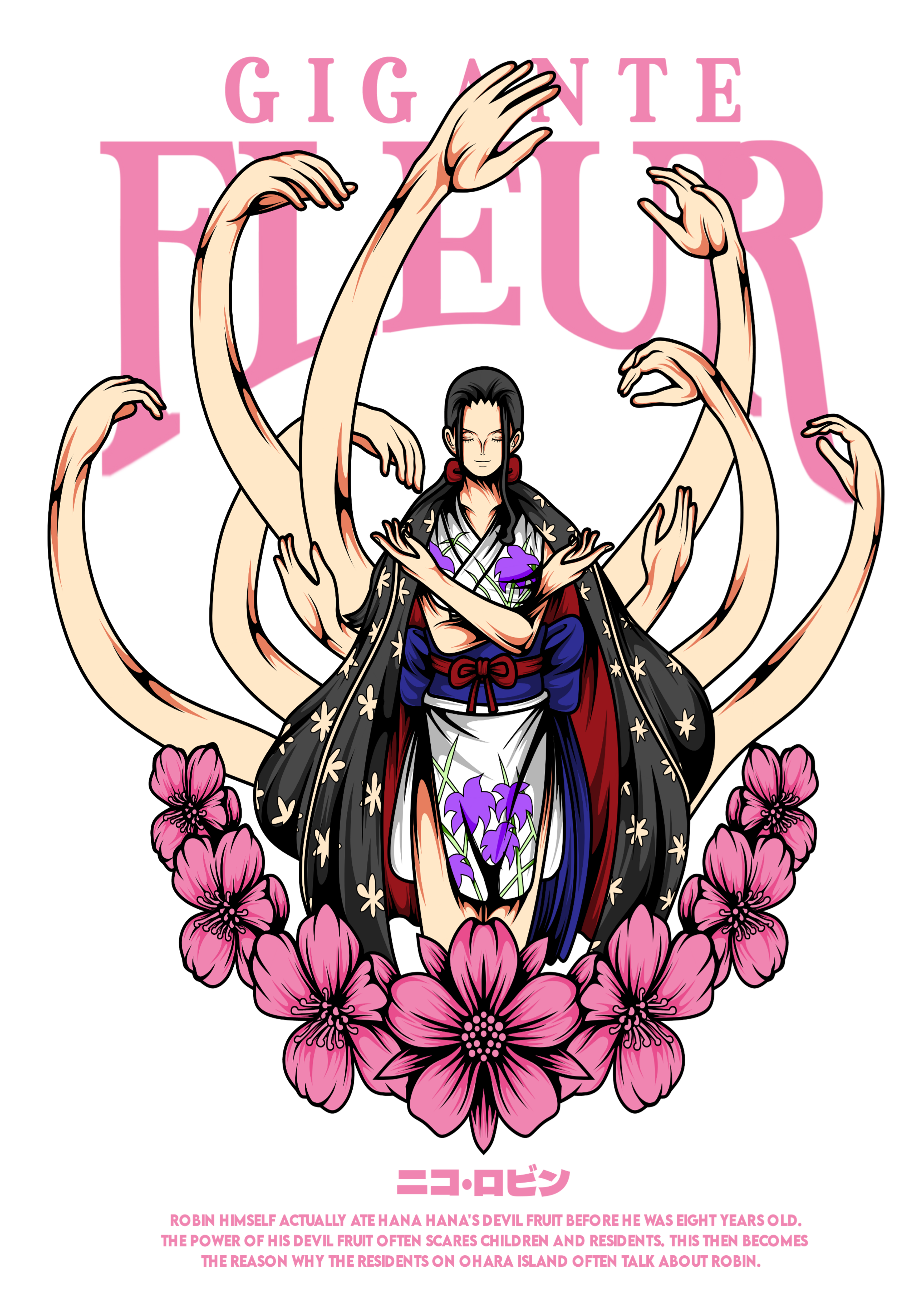 Camiseta Anime Nico Robin - Gigante Fleur One Piece - Estampa Hana Hana no Mi