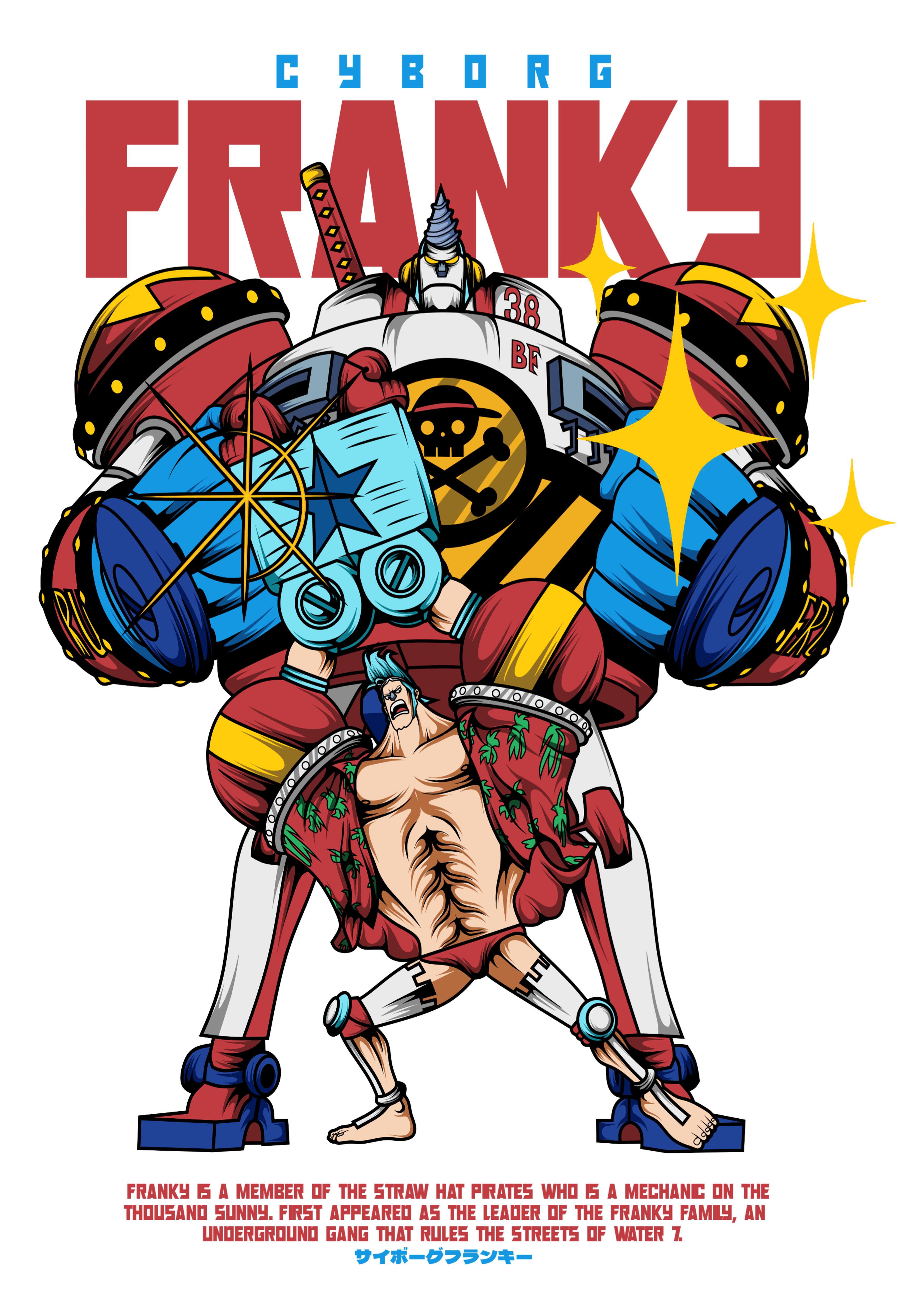 Camiseta Anime Franky Cyborg - One Piece - Estampa Robô Colorida