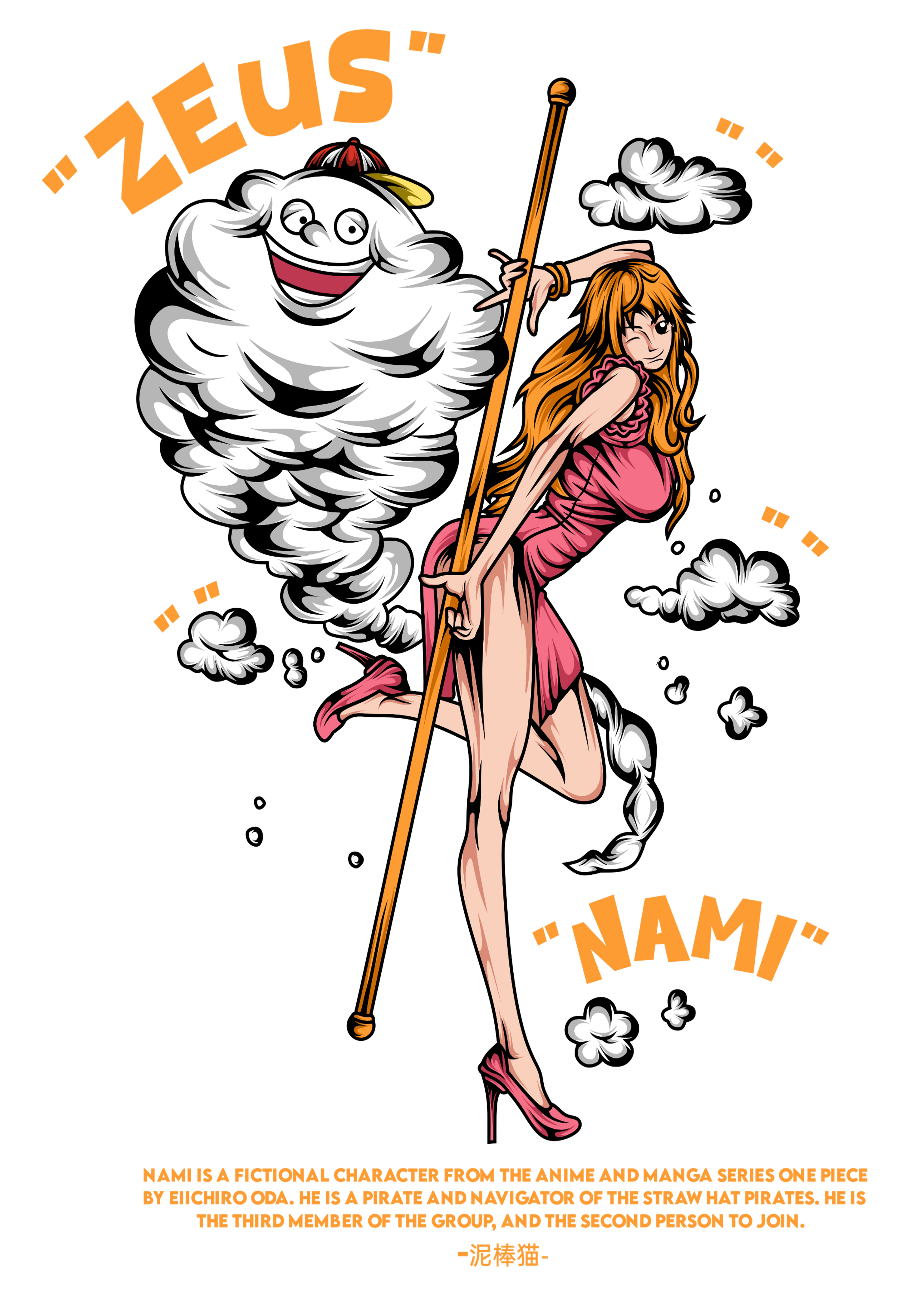 Camiseta Anime Nami e Zeus - One Piece - Navegadora e Nuvem de Tempestade