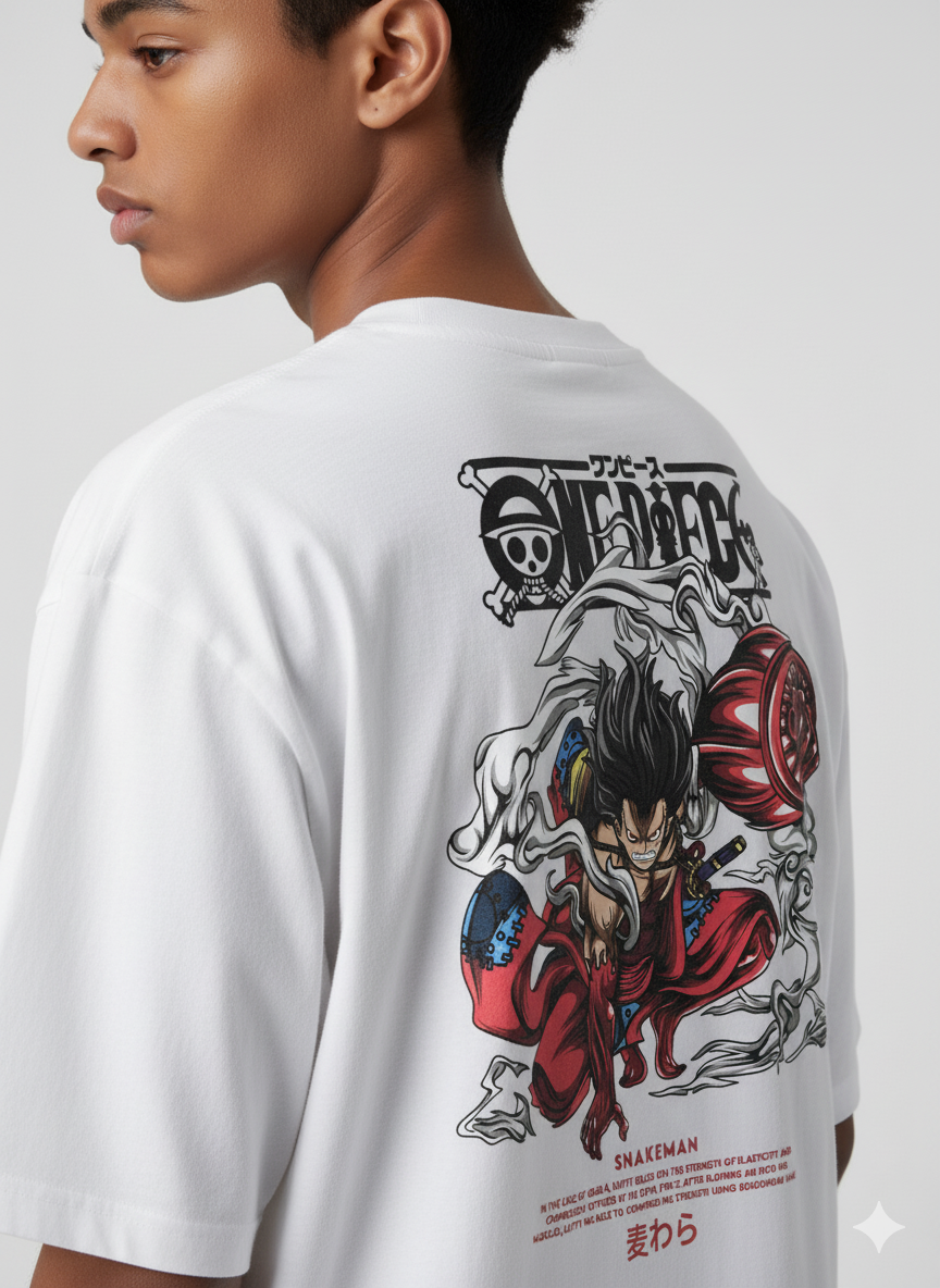 Camiseta Anime Monkey D. Luffy Snakeman - Gear 4 One Piece - Estampa Preto e Vermelho