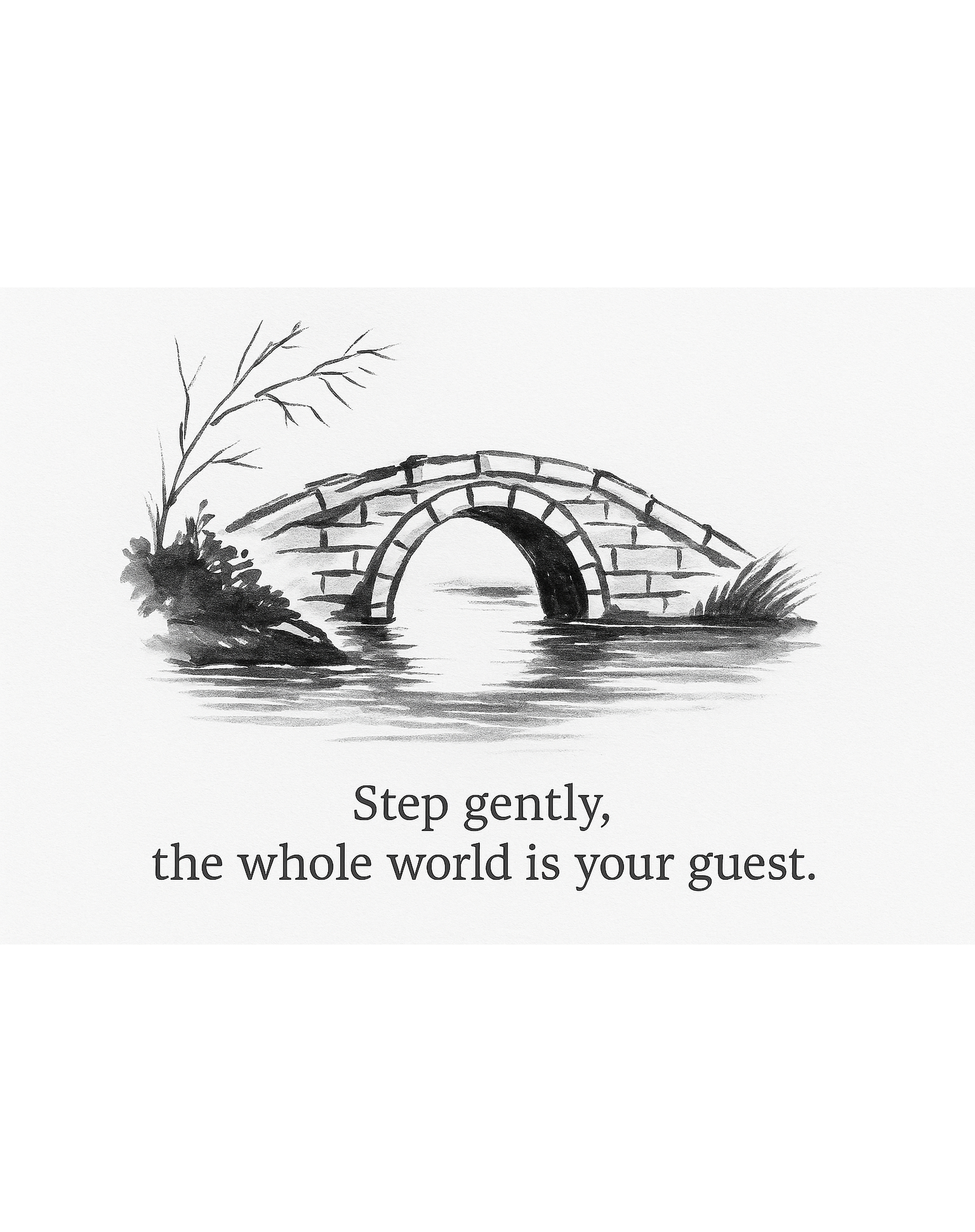 Zen Wall Art | Stone Bridge Ink Painting | Minimalist Black & White Digital Print | Meditative Quote | Calm Home Decor