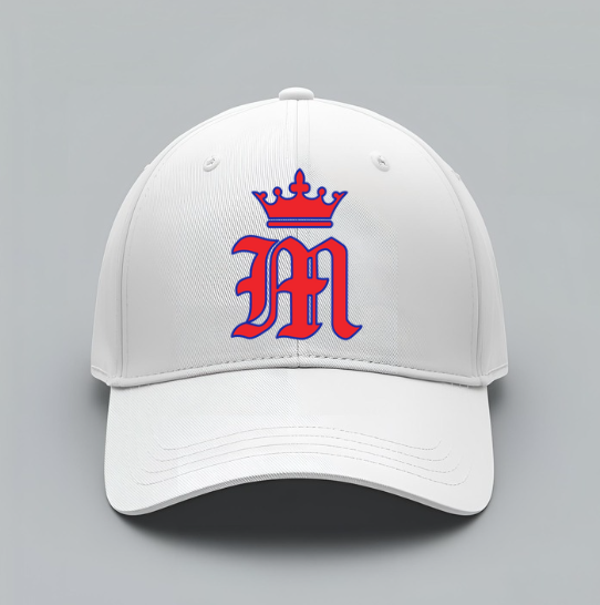 White baseball cap with red team logo