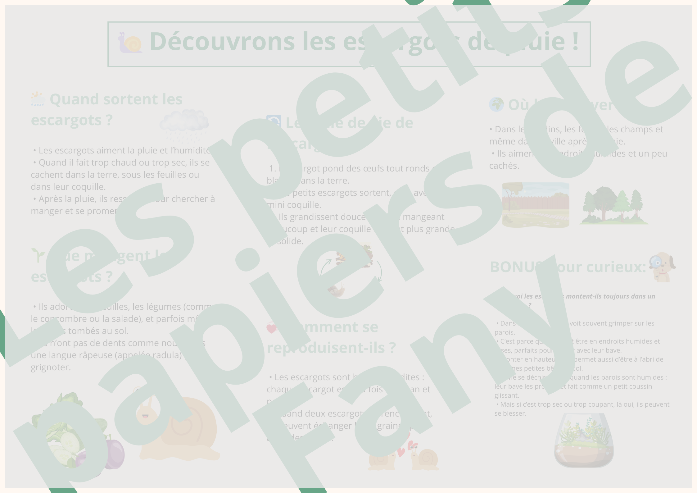 Fiche pédagogique sur les escargots 3-6 ans