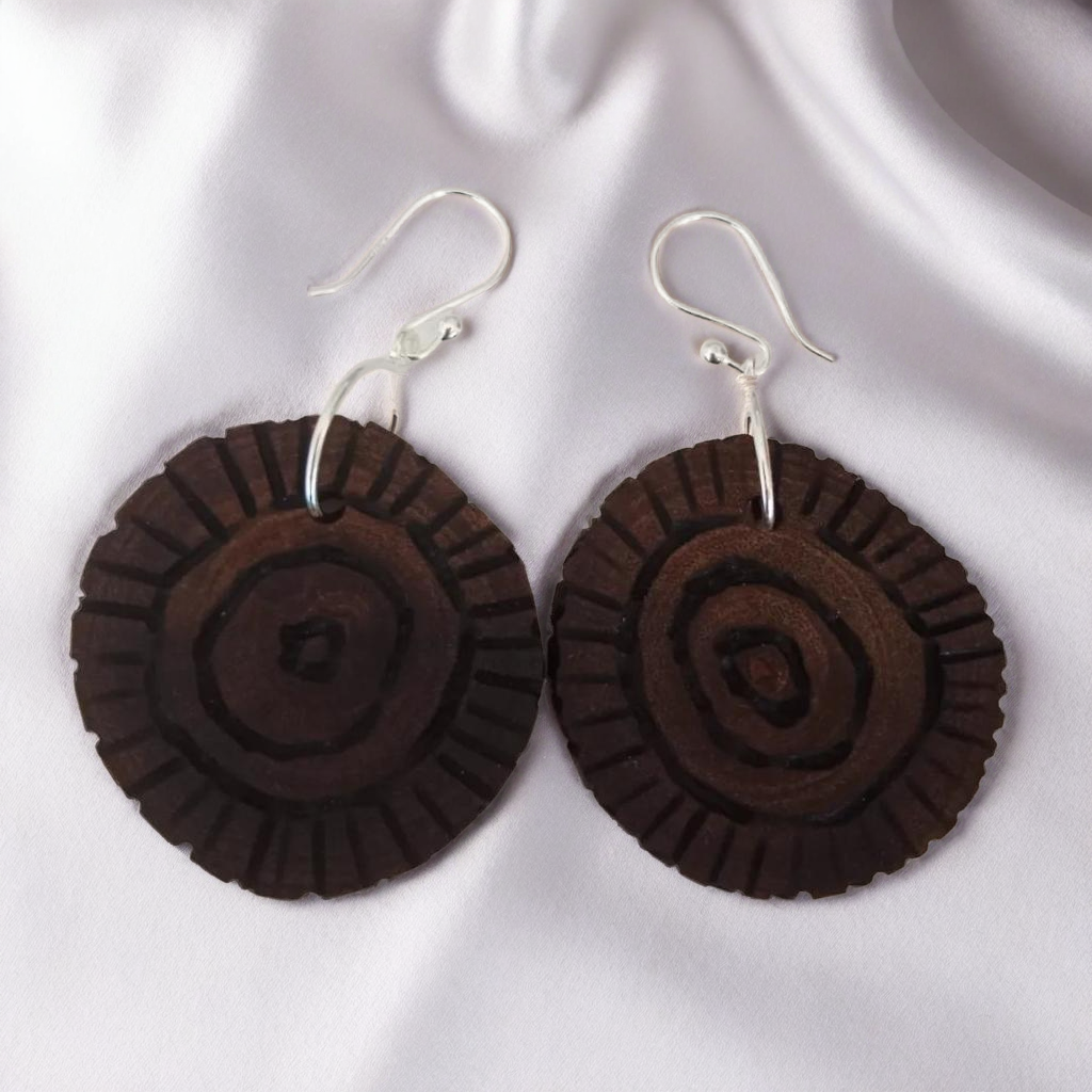 Handcrafted Wooden Earrings – Sun Circles