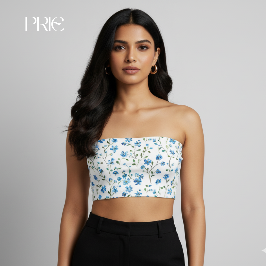 Floral Embroidered Strapless Crop Top