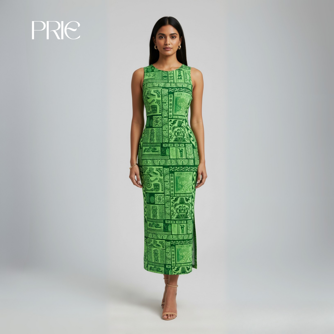Green Patterned  Maxi Dress
