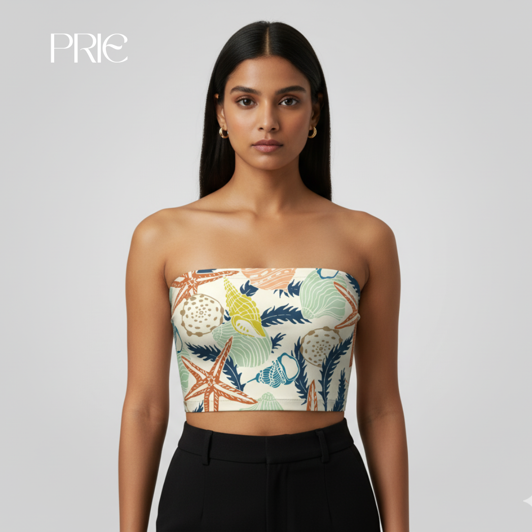 Seashell Print Strapless Top