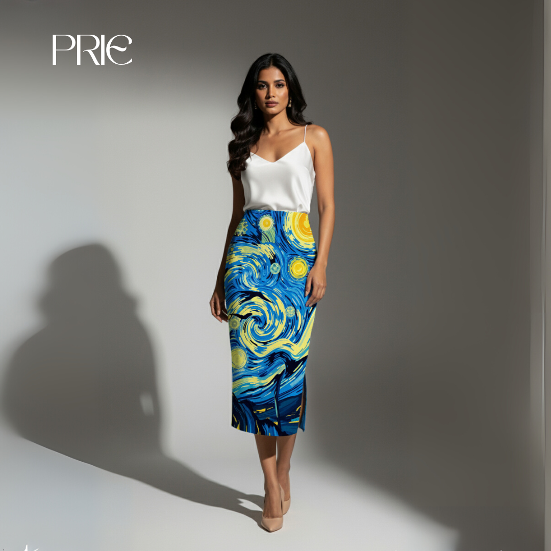 Celestial Brushstroke Midi Skirt