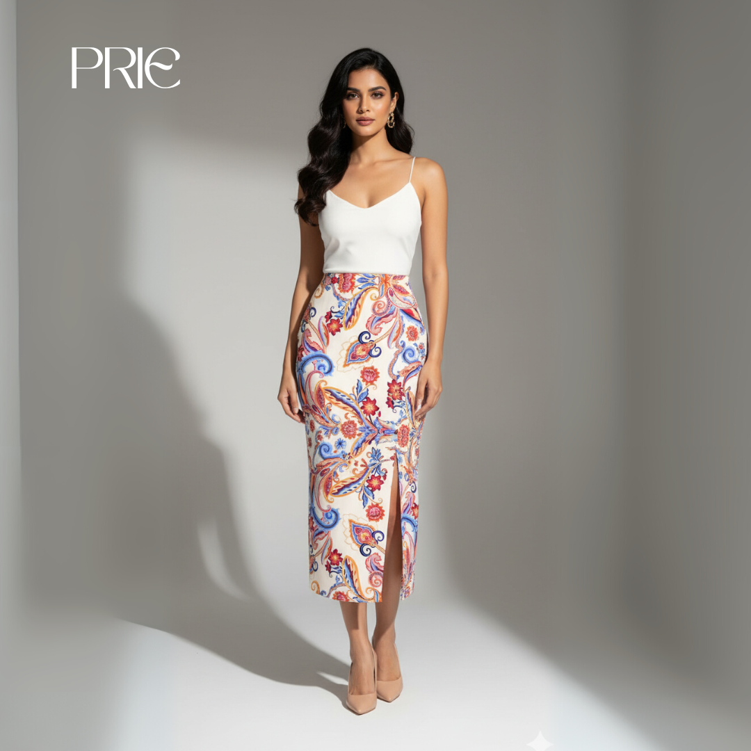 Paisley Print Midi Skirt